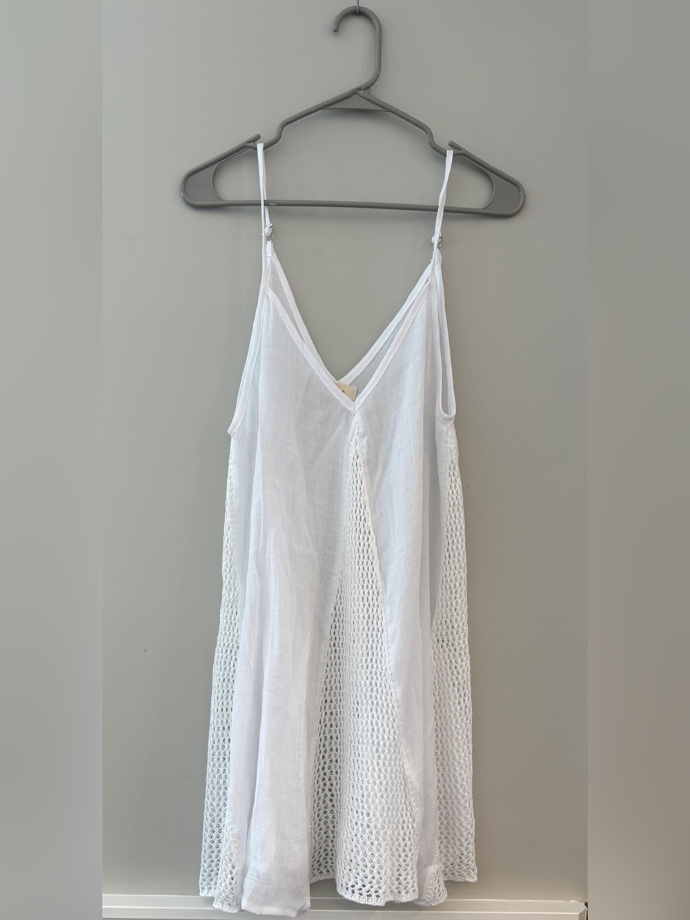 SWIM COVER UP White Mesh-Panel Dress Sz M
